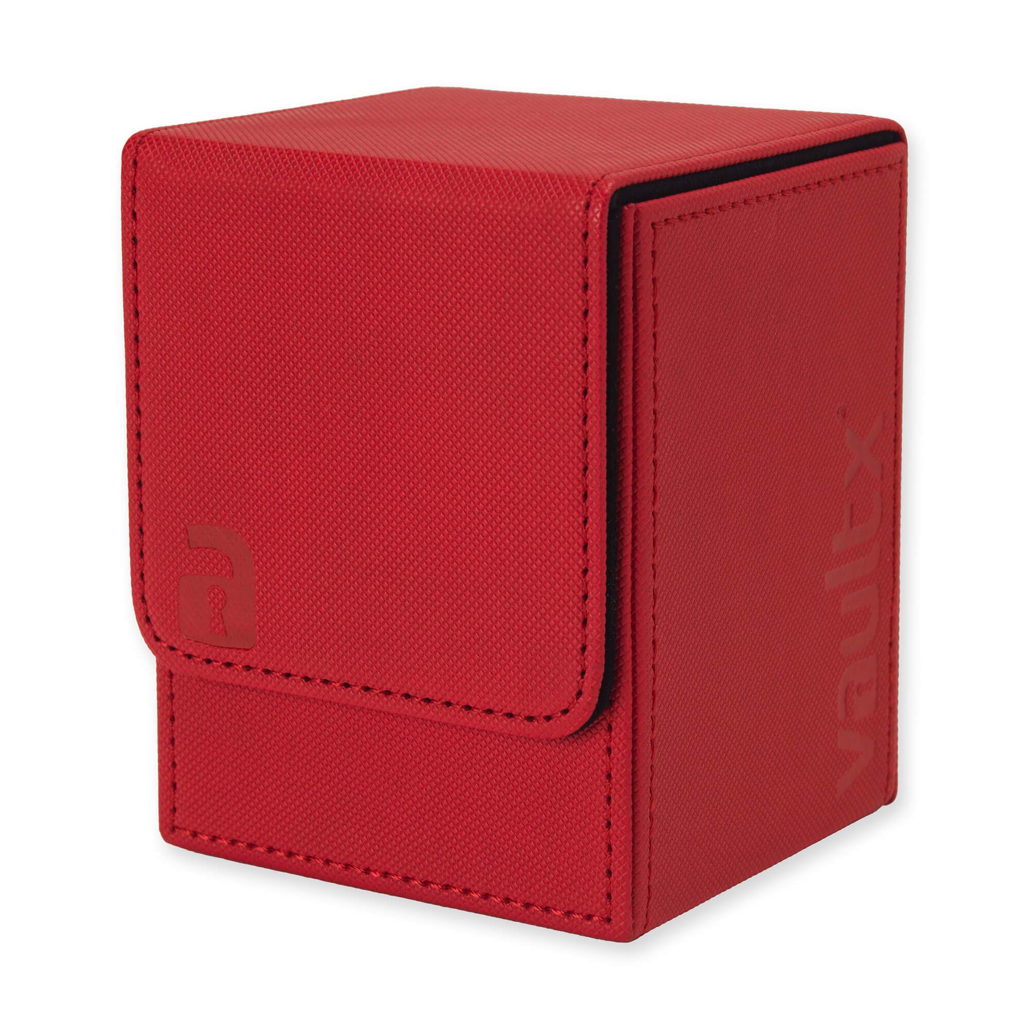 Vault X Trading Card Toploading Deck Box, 80+ sleeved cards, Premium Exo-Tec Material, Card Holder Storage Box, Magnetic Lid, for MTG Commander, TCG (Red