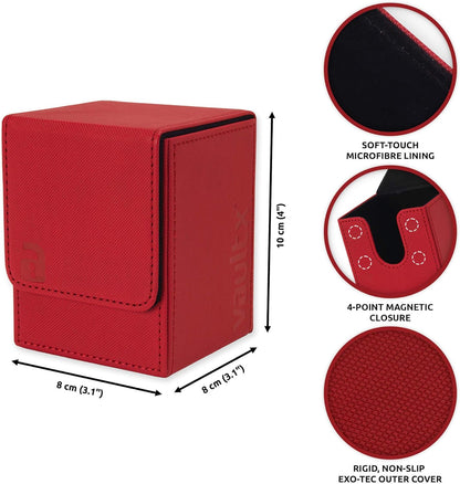 Vault X Trading Card Toploading Deck Box, 80+ sleeved cards, Premium Exo-Tec Material, Card Holder Storage Box, Magnetic Lid, for MTG Commander, TCG (Red