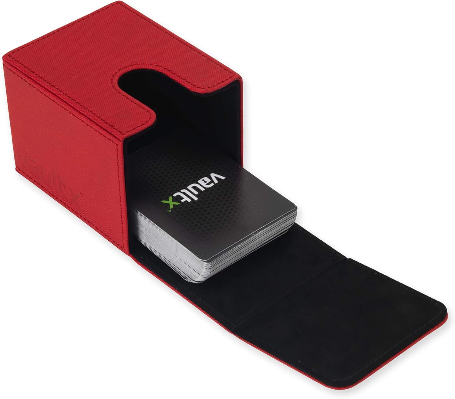 Vault X Trading Card Toploading Deck Box, 80+ sleeved cards, Premium Exo-Tec Material, Card Holder Storage Box, Magnetic Lid, for MTG Commander, TCG (Red
