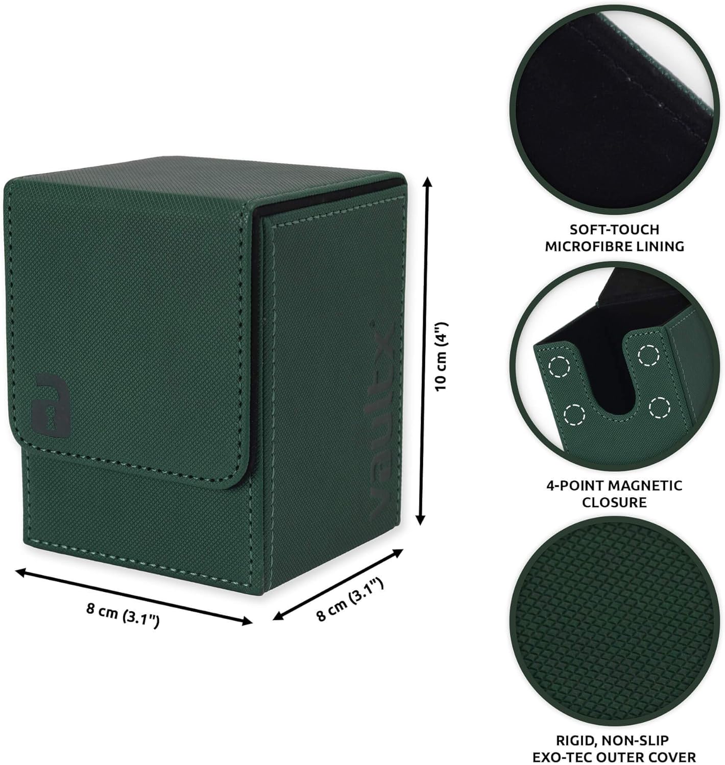 Vault X Trading Card Toploading Deck Box, 80+ sleeved cards, Premium Exo-Tec Material, Card Holder Storage Box, Magnetic Lid, for MTG Commander, TCG (Green