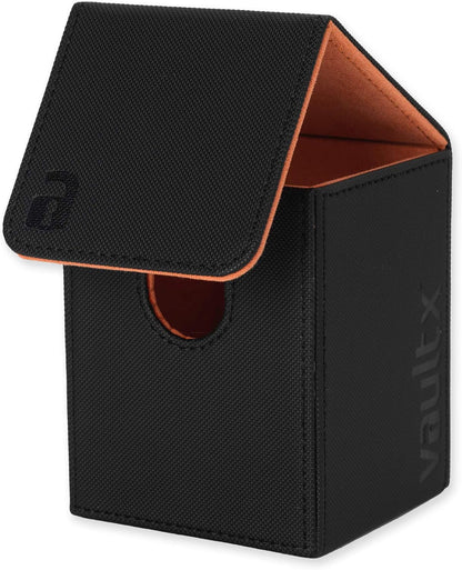 Vault X Trading Card Deck Box, 80+ sleeved cards, Premium Exo-Tec Material, Toploading Card Holder Storage Box, Magnetic Lid, for MTG Commander, TCG (Black/Orange