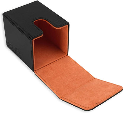 Vault X Trading Card Deck Box, 80+ sleeved cards, Premium Exo-Tec Material, Toploading Card Holder Storage Box, Magnetic Lid, for MTG Commander, TCG (Black/Orange