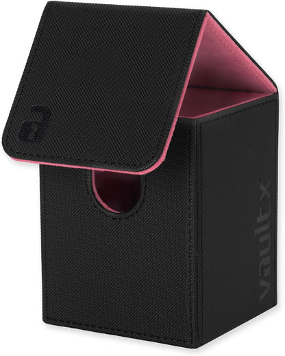 Vault X Trading Card Deck Box, 80+ sleeved cards, Premium Exo-Tec Material, Toploading Card Holder Storage Box, Magnetic Lid, for MTG Commander, TCG (Black/Pink