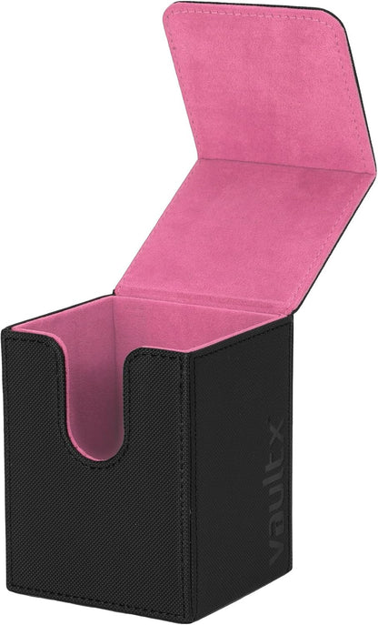 Vault X Trading Card Deck Box, 80+ sleeved cards, Premium Exo-Tec Material, Toploading Card Holder Storage Box, Magnetic Lid, for MTG Commander, TCG (Black/Pink