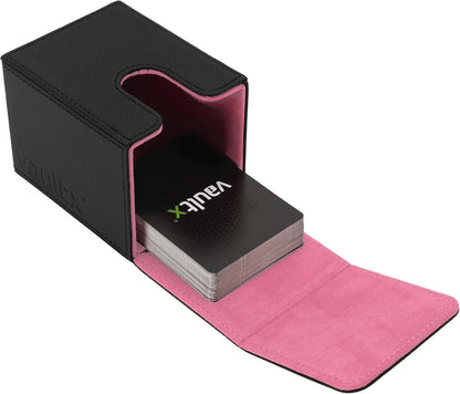 Vault X Trading Card Deck Box, 80+ sleeved cards, Premium Exo-Tec Material, Toploading Card Holder Storage Box, Magnetic Lid, for MTG Commander, TCG (Black/Pink