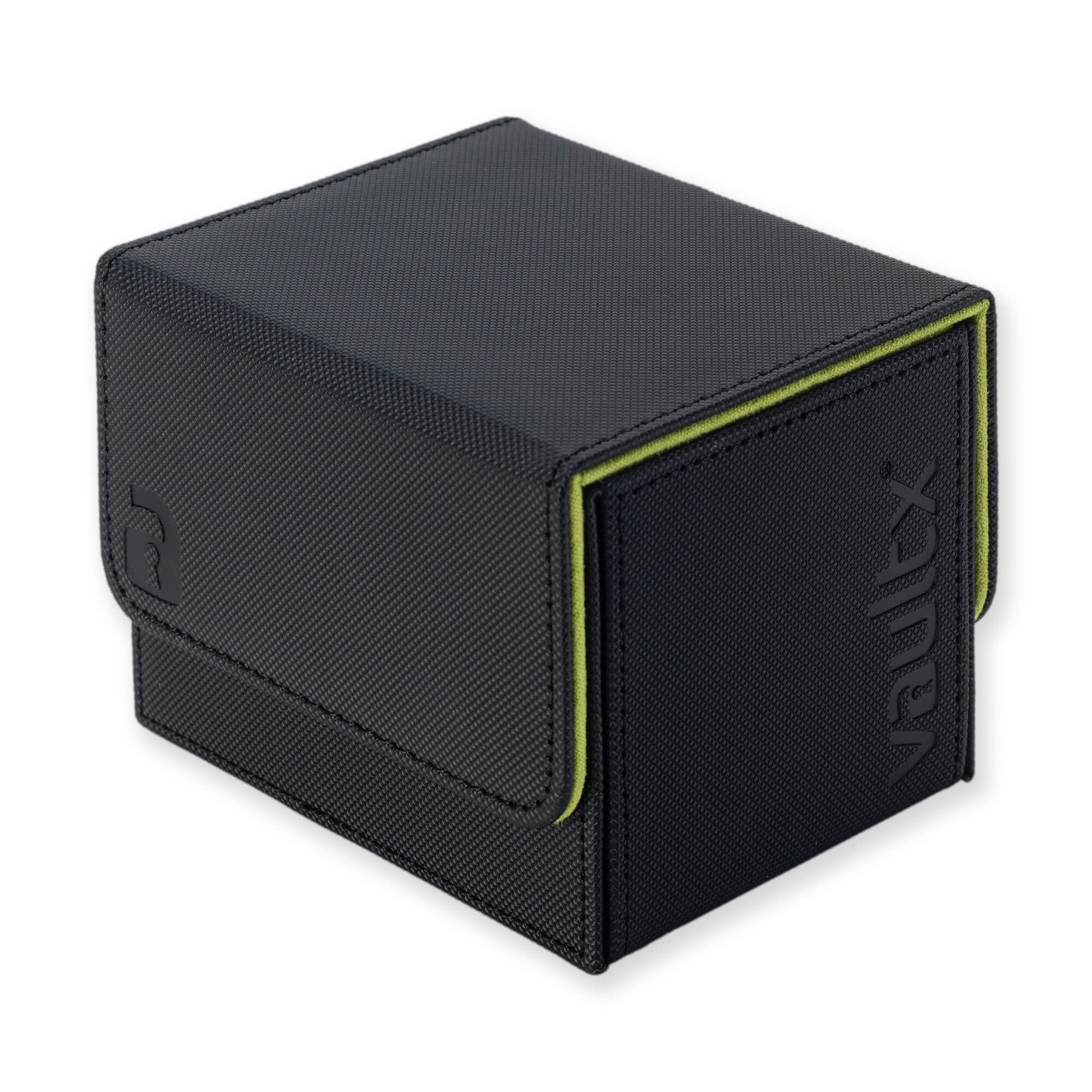Vault X Trading Card Sideloading Deck Box, 100+ sleeved cards, Premium Exo-Tec Material, Card Holder Storage Box, Detachable Magnetic Lid, for MTG Commander Game, TCG (Black/Green