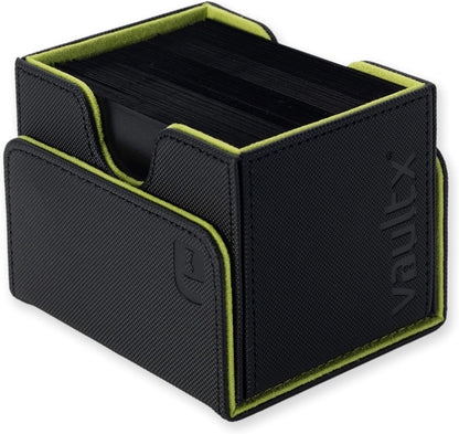 Vault X Trading Card Sideloading Deck Box, 100+ sleeved cards, Premium Exo-Tec Material, Card Holder Storage Box, Detachable Magnetic Lid, for MTG Commander Game, TCG (Black/Green