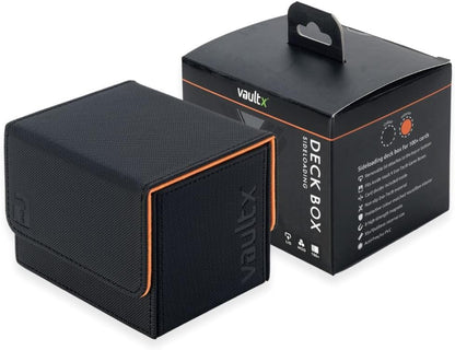 Vault X Trading Card Sideloading Deck Box, 100+ sleeved cards, Premium Exo-Tec Material, Card Holder Storage Box, Detachable Magnetic Lid, for MTG Commander Game, TCG (Black/Orange