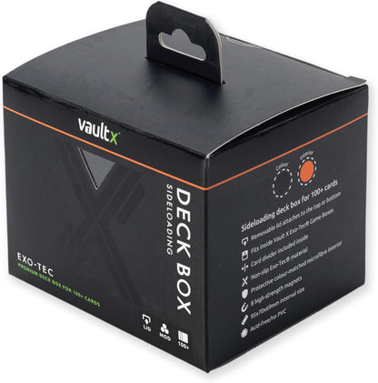 Vault X Trading Card Sideloading Deck Box, 100+ sleeved cards, Premium Exo-Tec Material, Card Holder Storage Box, Detachable Magnetic Lid, for MTG Commander Game, TCG (Black/Orange