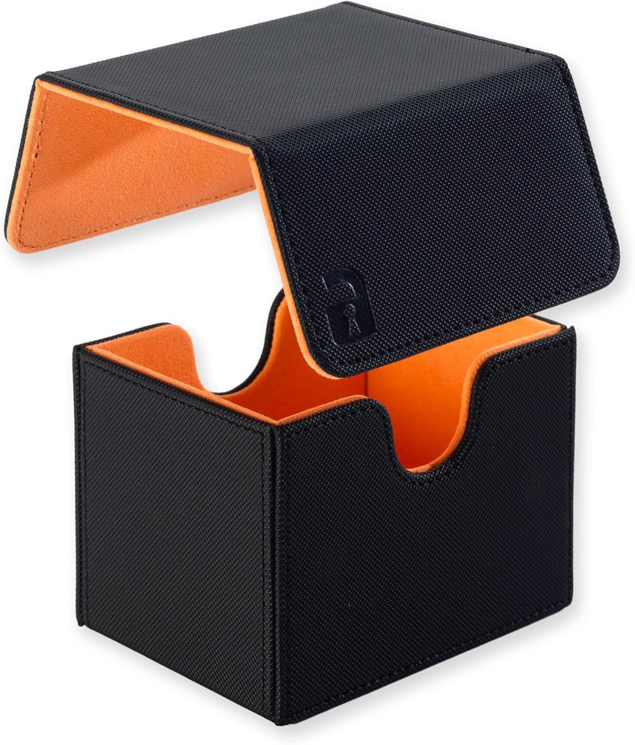 Vault X Trading Card Sideloading Deck Box, 100+ sleeved cards, Premium Exo-Tec Material, Card Holder Storage Box, Detachable Magnetic Lid, for MTG Commander Game, TCG (Black/Orange
