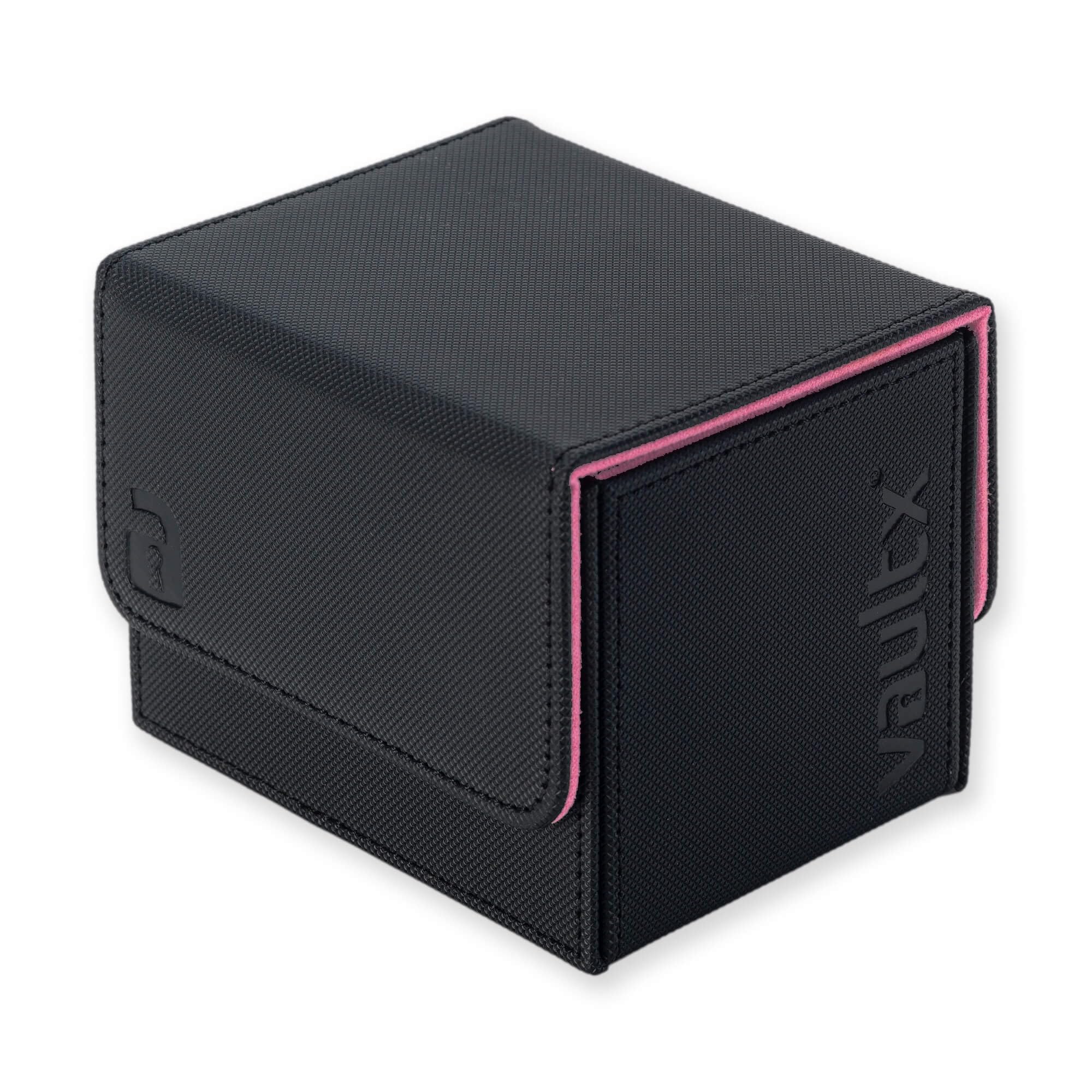 Vault X Trading Card Sideloading Deck Box, 100+ sleeved cards, Premium Exo-Tec Material, Card Holder Storage Box, Detachable Magnetic Lid, for MTG Commander Game, TCG (Black/Pink