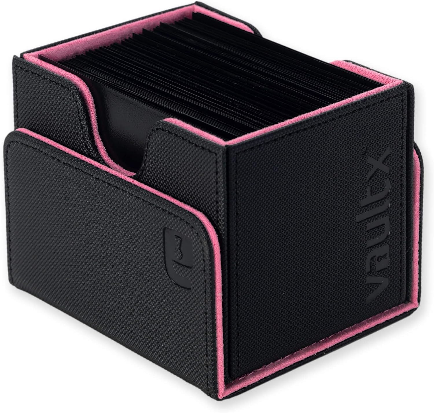 Vault X Trading Card Sideloading Deck Box, 100+ sleeved cards, Premium Exo-Tec Material, Card Holder Storage Box, Detachable Magnetic Lid, for MTG Commander Game, TCG (Black/Pink