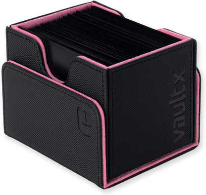 Vault X Trading Card Sideloading Deck Box, 100+ sleeved cards, Premium Exo-Tec Material, Card Holder Storage Box, Detachable Magnetic Lid, for MTG Commander Game, TCG (Black/Pink