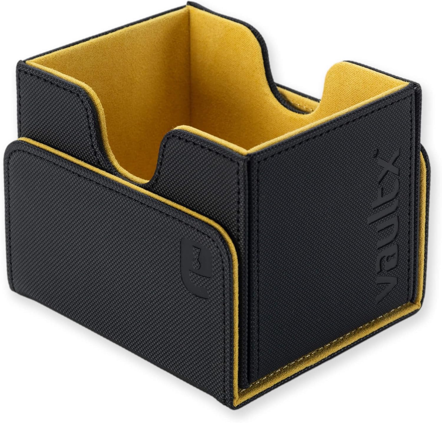Vault X Trading Card Sideloading Deck Box, 100+ sleeved cards, Premium Exo-Tec Material, Card Holder Storage Box, Detachable Magnetic Lid, for MTG Commander Game, TCG (Black/Yellow