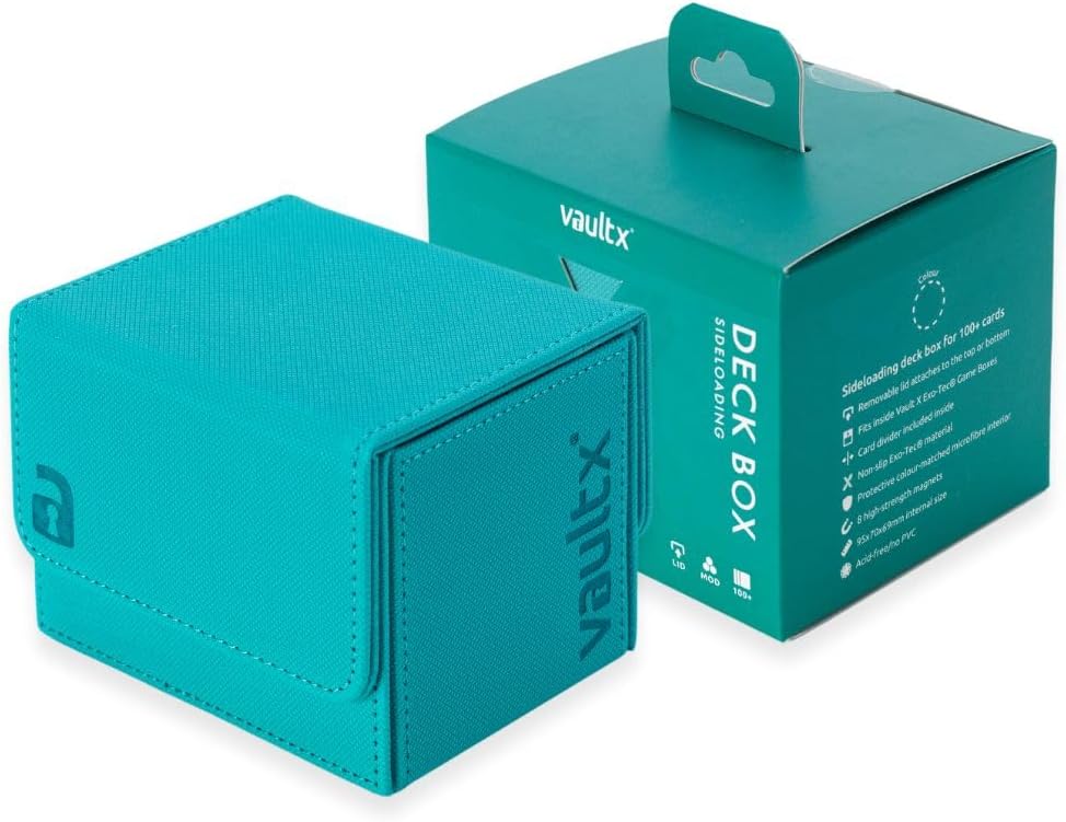 Vault X Trading Card Sideloading Deck Box, 100+ sleeved cards, Premium Exo-Tec Material, Card Holder Storage Box, Detachable Magnetic Lid, for MTG Commander Game, TCG (Teal