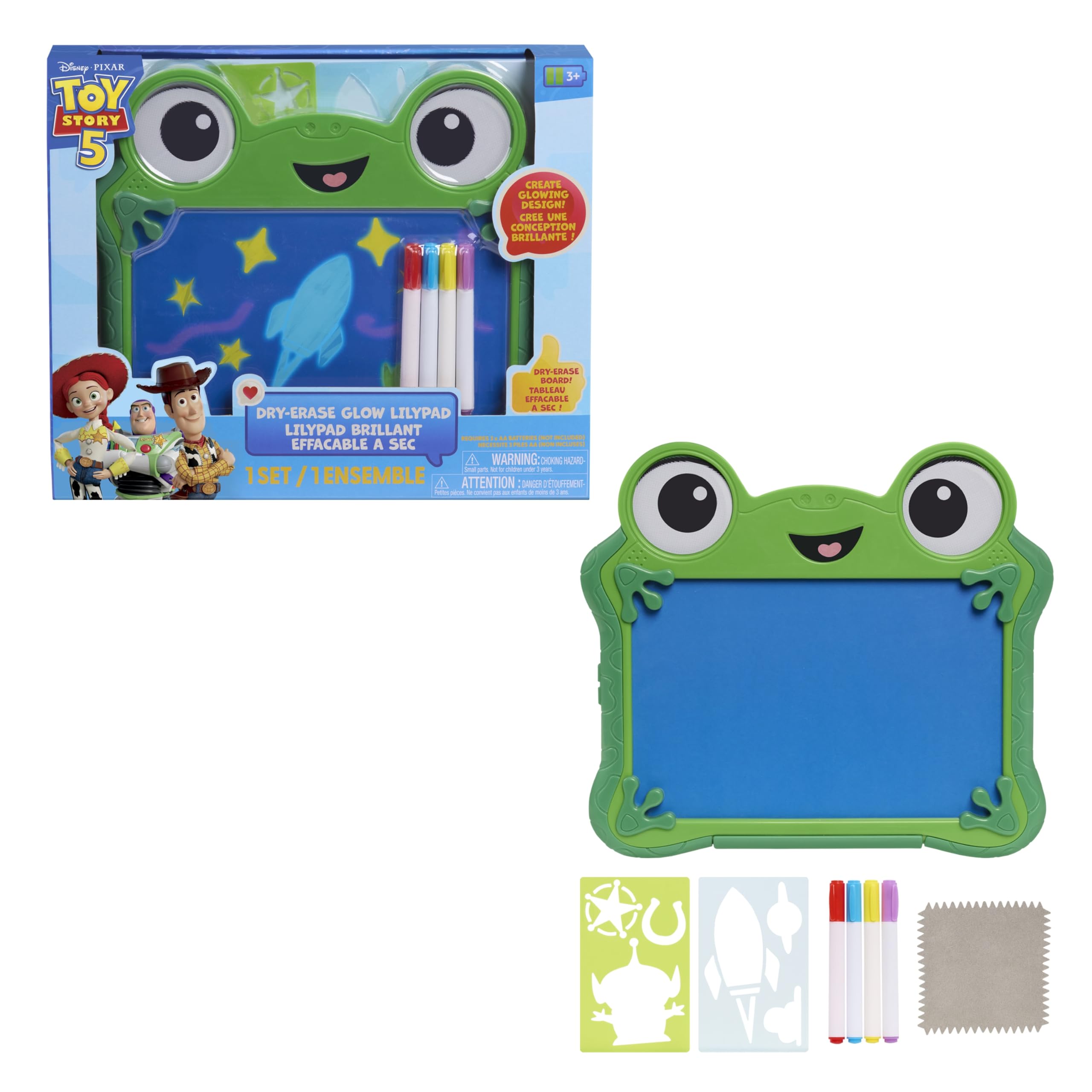 Just Play Disney and Pixar Toy Story 5 Glow Lilypad Dry Erase Drawing Tablet, Light Up Drawing Board with Neon Markers and Stencils, Kids Toy Ages 3+