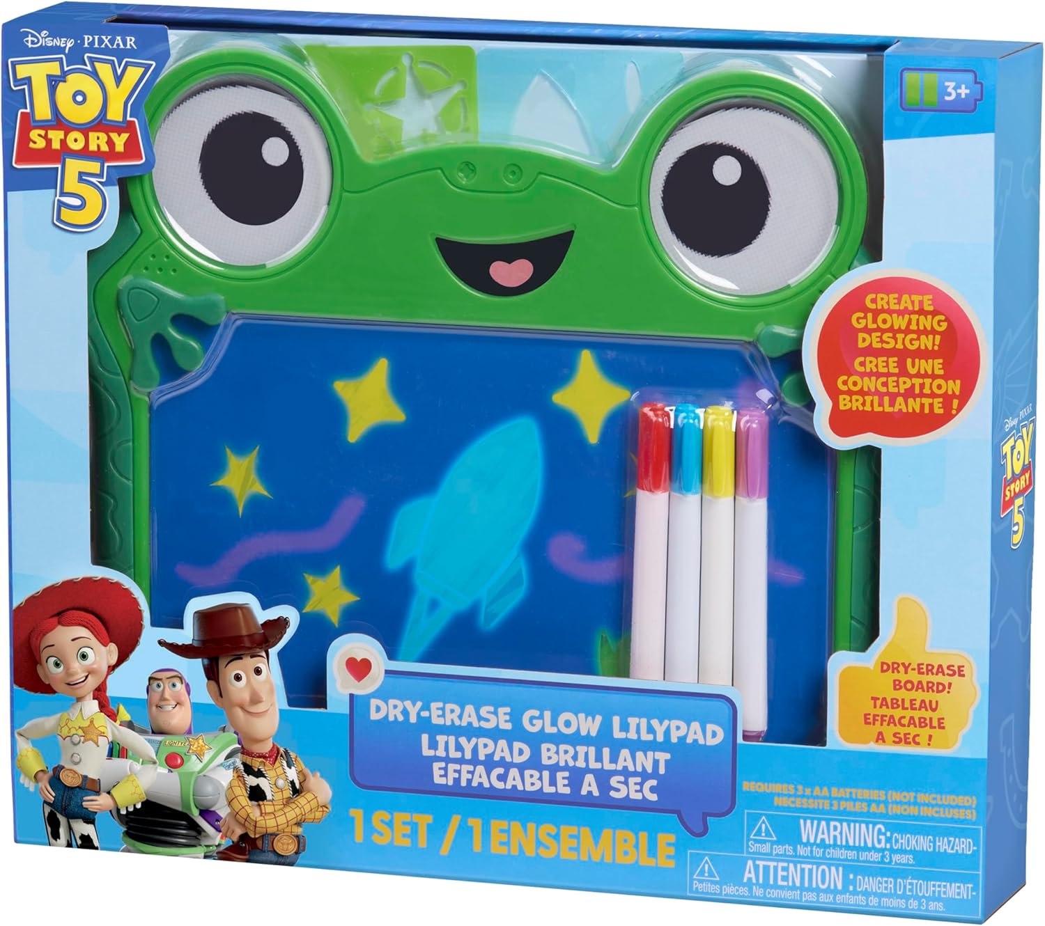 Just Play Disney and Pixar Toy Story 5 Glow Lilypad Dry Erase Drawing Tablet, Light Up Drawing Board with Neon Markers and Stencils, Kids Toy Ages 3+