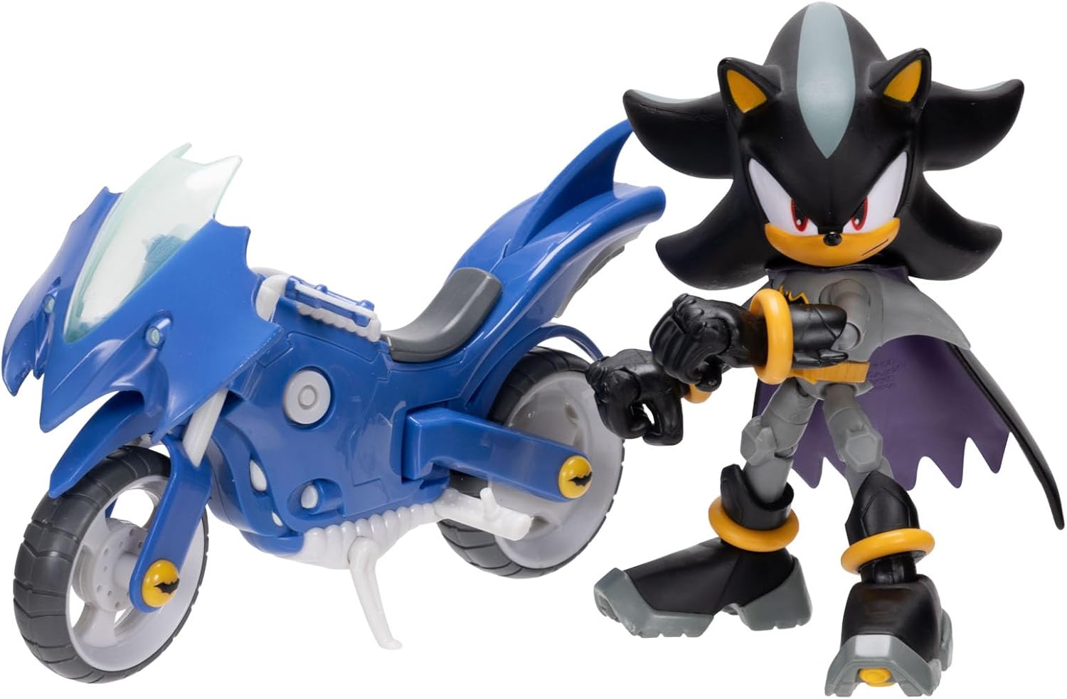 DC x Sonic Shadow as Batman & Batcycle 5" / 13cm Action Figure Set, Officially Licensed by Jakks Pacific, 5" Shadow Action Figure, Interactive Vehicle with Moving Wheels and Working Kickstand