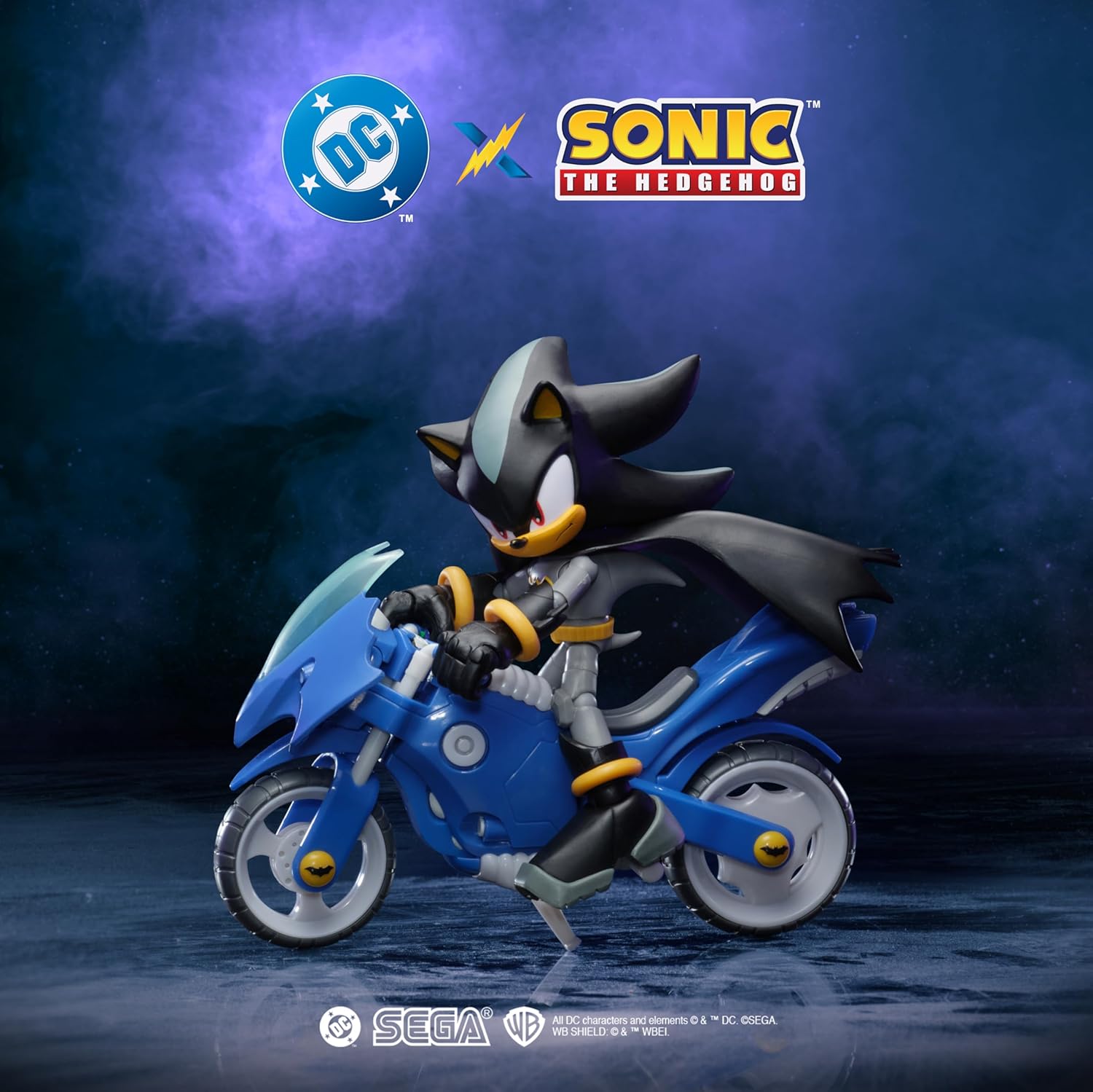 DC x Sonic Shadow as Batman & Batcycle 5" / 13cm Action Figure Set, Officially Licensed by Jakks Pacific, 5" Shadow Action Figure, Interactive Vehicle with Moving Wheels and Working Kickstand