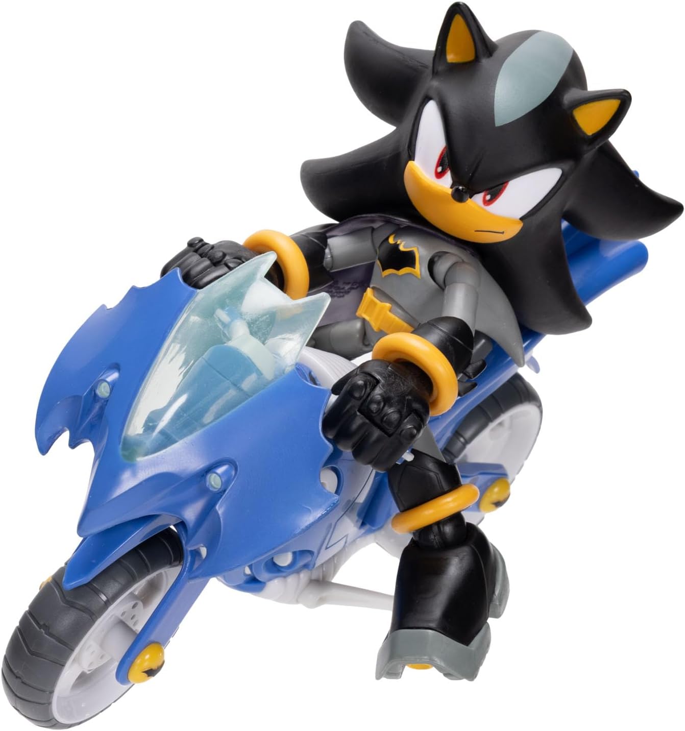 DC x Sonic Shadow as Batman & Batcycle 5" / 13cm Action Figure Set, Officially Licensed by Jakks Pacific, 5" Shadow Action Figure, Interactive Vehicle with Moving Wheels and Working Kickstand