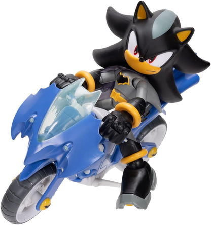 DC x Sonic Shadow as Batman & Batcycle 5" / 13cm Action Figure Set, Officially Licensed by Jakks Pacific, 5" Shadow Action Figure, Interactive Vehicle with Moving Wheels and Working Kickstand