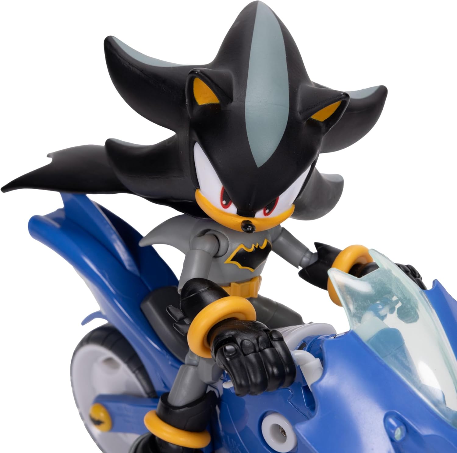 DC x Sonic Shadow as Batman & Batcycle 5" / 13cm Action Figure Set, Officially Licensed by Jakks Pacific, 5" Shadow Action Figure, Interactive Vehicle with Moving Wheels and Working Kickstand