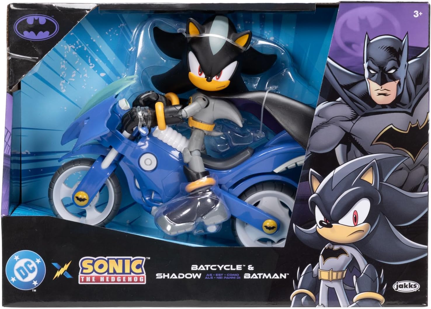 DC x Sonic Shadow as Batman & Batcycle 5" / 13cm Action Figure Set, Officially Licensed by Jakks Pacific, 5" Shadow Action Figure, Interactive Vehicle with Moving Wheels and Working Kickstand