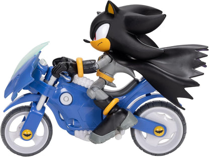 DC x Sonic Shadow as Batman & Batcycle 5" / 13cm Action Figure Set, Officially Licensed by Jakks Pacific, 5" Shadow Action Figure, Interactive Vehicle with Moving Wheels and Working Kickstand
