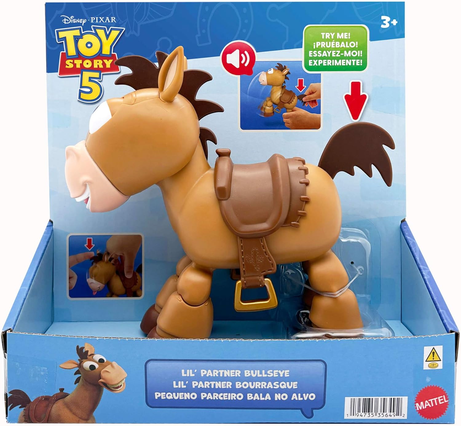 Mattel Disney en Pixar Toy Story 5 Poserend Paardenfiguur met Geluiden, Kleine Partner Bullebeest Aanraakgeactiveerde Speelposities, JKV48 | Posable Figuur 7.4", Touch Geactiveerde Play-posities, Func