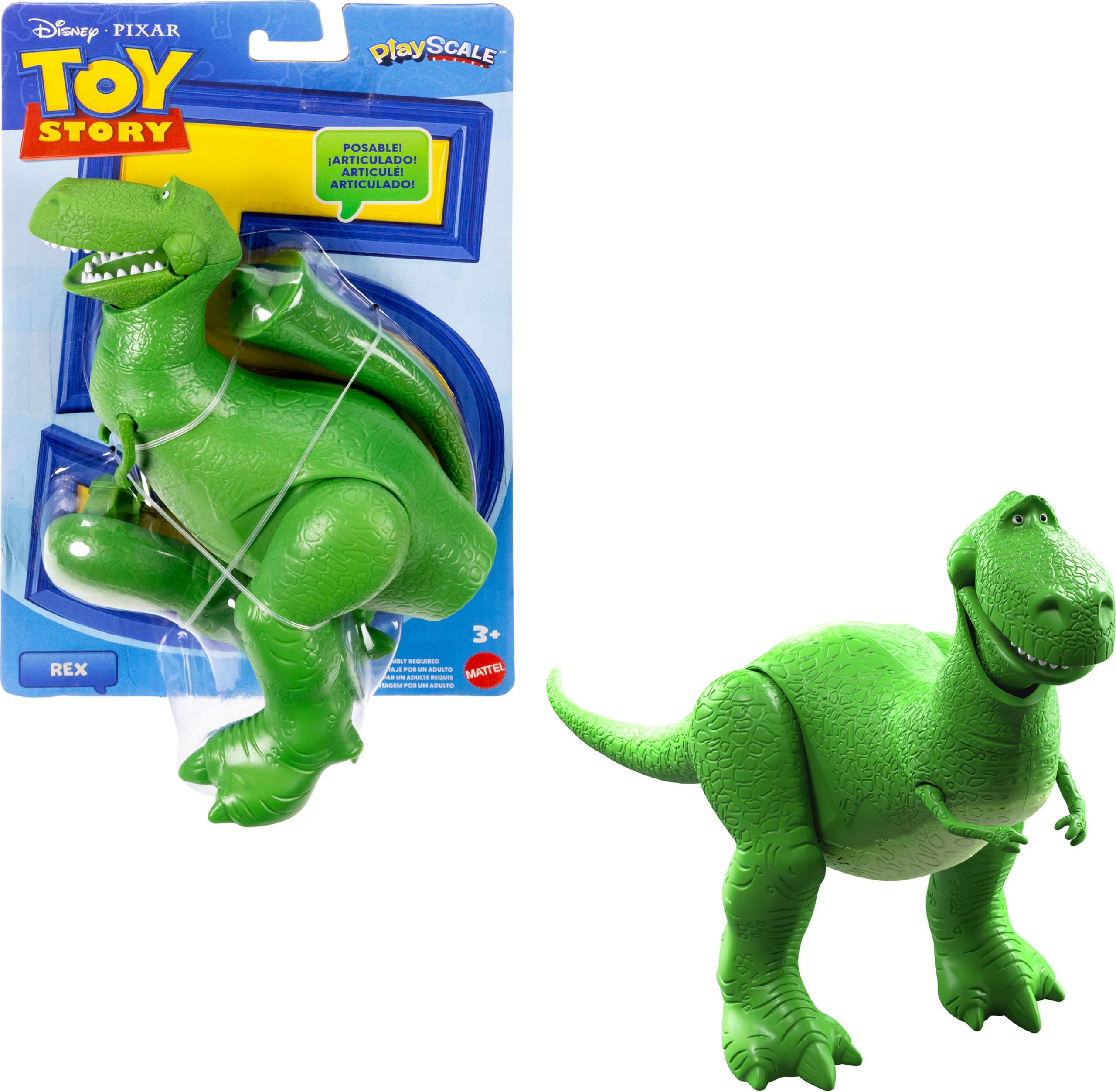 Mattel Disney and Pixar Toy Story 5 Rex Action Figure 7.25 Inches Tall, Tyrannosaurus Dinosaur, 8 Posable Joints, Playscale Detailed Design, JKV17