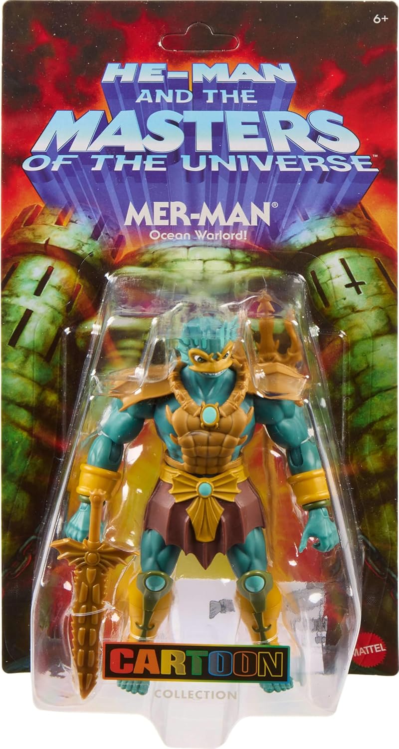 Masters of the Universe Origins Action Figure 200X Cartoon Collection Mer-Man, 5.5 Inch 1980s MOTU TV Villain, Detailed Design Trident & Sword, JHK02
