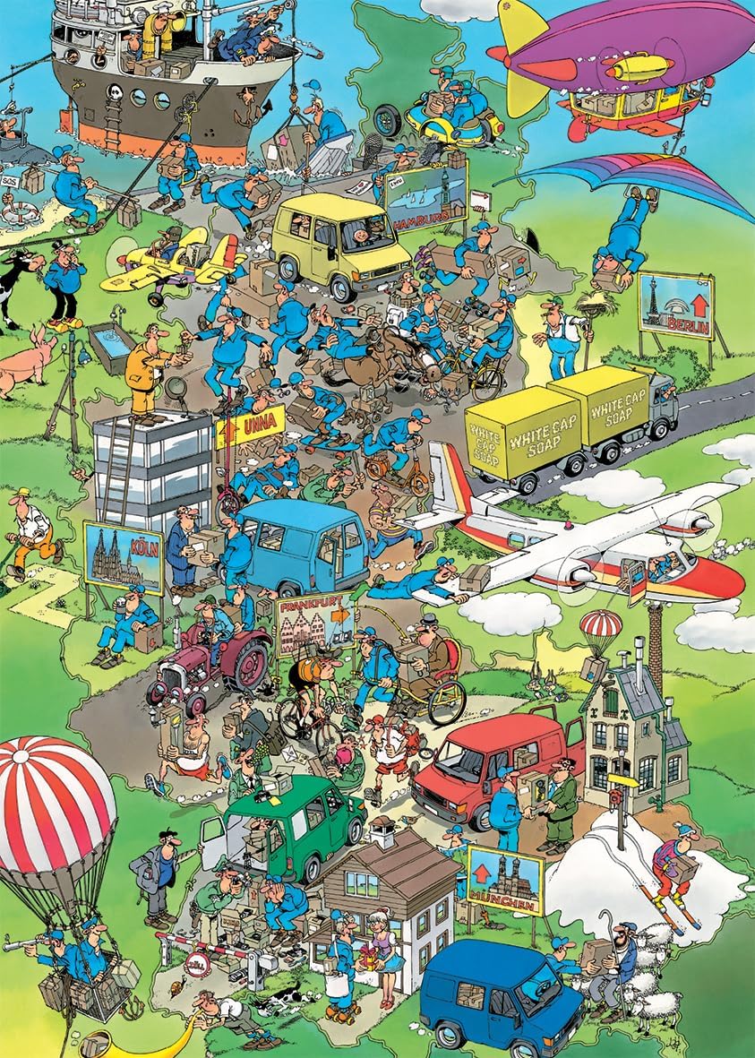 Jan van Haasteren Parcel Panic, Oldtimers – 1000 Teile Puzzle Für Erwachsene & Teens – Lustiges, Kniffliges Wimmelbild Puzzle Für Geburtstag & Weihnachten – 100% Recycelter Karton 68 x 49 cm – Jumbo