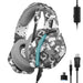 Oniverse Gaming-headset PS5 PS4 Switch Xbox PC Mac met verstelbare microfoon, LED, luidsprekers 50 mm, oorkussens van ademende stof, bekabeld, Nebula (Urban Camo/grijs