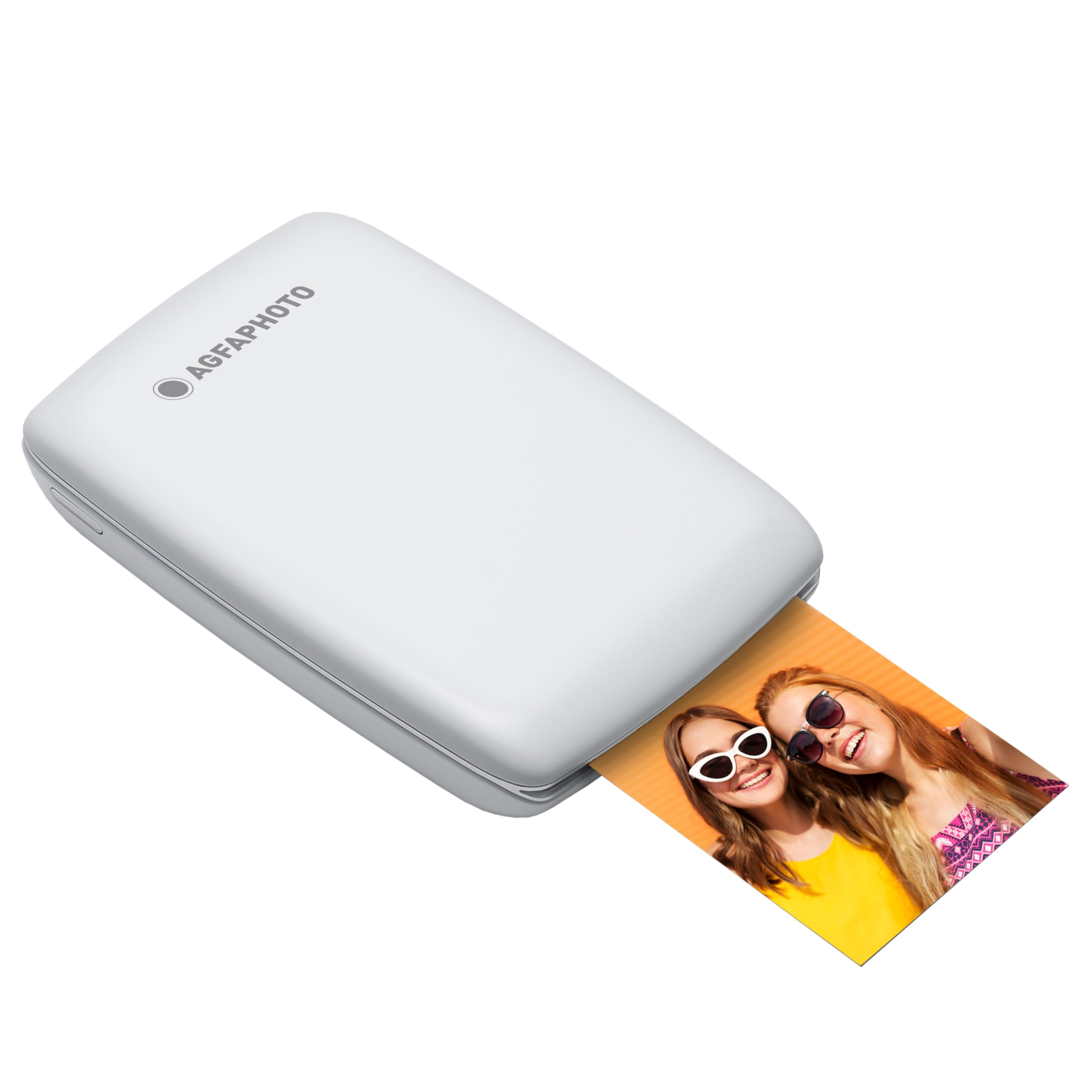 AGFA PHOTO Mini P.2 - Imprimante Portable Zink pour Photos Instantanées, Format 5x7,6 cm, Connexion Bluetooth, Compatible iOS/Android, 10 Feuilles Zink Incluses - Blanc