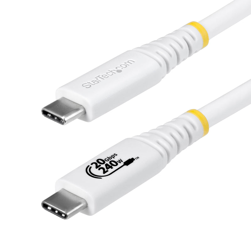 StarTech.com Câble USB 4 de 2 m, 20 Gbps, Câble USB-C Certifié USB-IF, PD EPR 240 W, DP 1.4 4K 120 Hz, Gaine TPE, Cordon USB-C Blanc