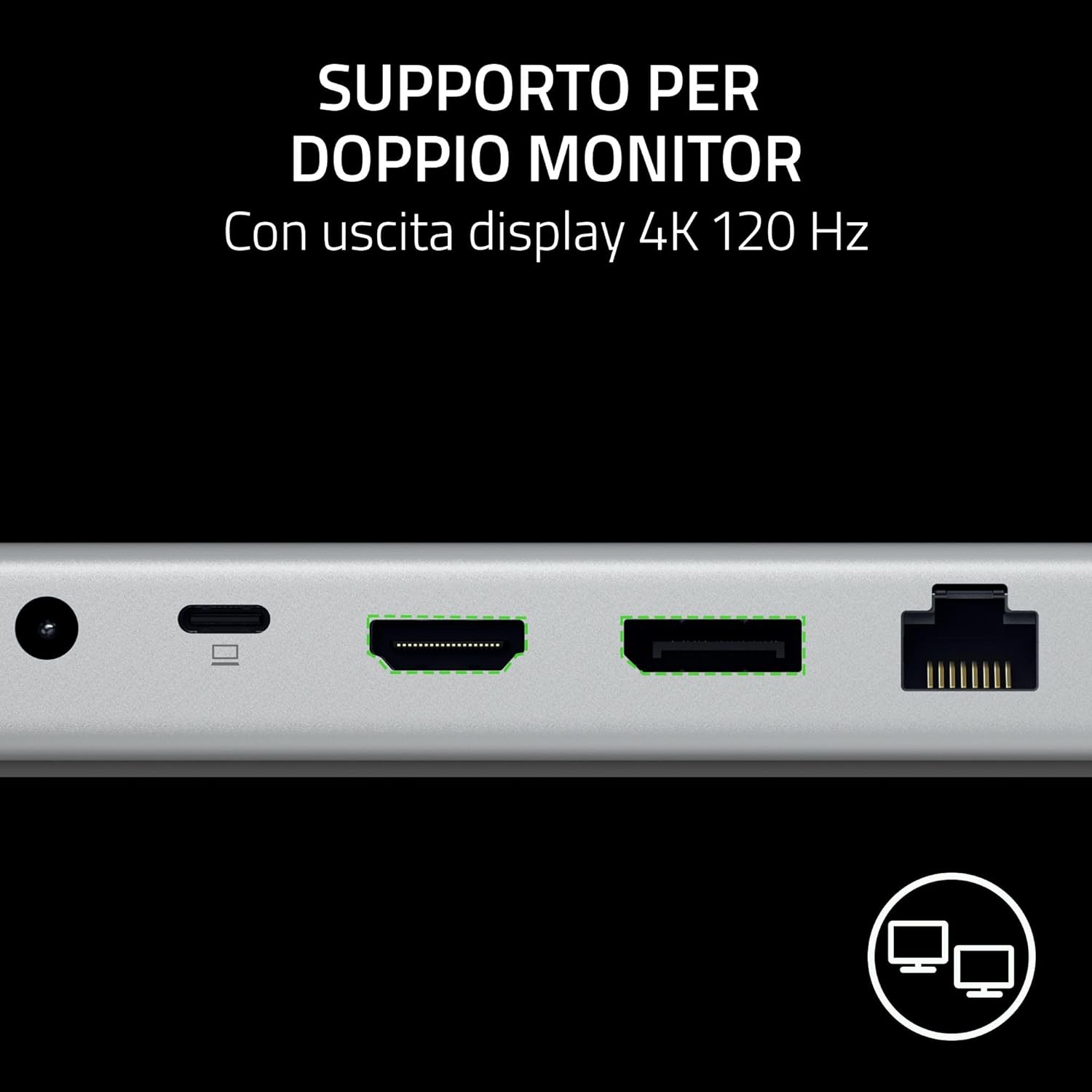 Razer USB 4 Dock - USB High-Speed-Dock - Supporto doppio display, ricarica dispositivi (3x USB-C, 5x USB-A, HDMI, DisplayPort, Gigabit Ethernet) Bianco