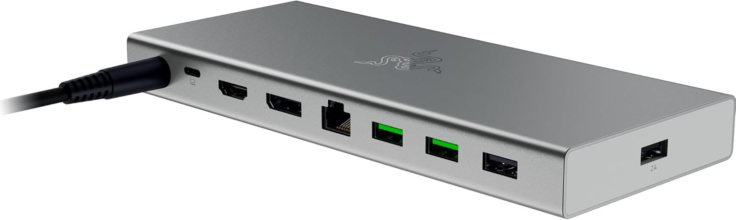 Razer USB 4 Dock - USB High-Speed-Dock - Supporto doppio display, ricarica dispositivi (3x USB-C, 5x USB-A, HDMI, DisplayPort, Gigabit Ethernet) Bianco