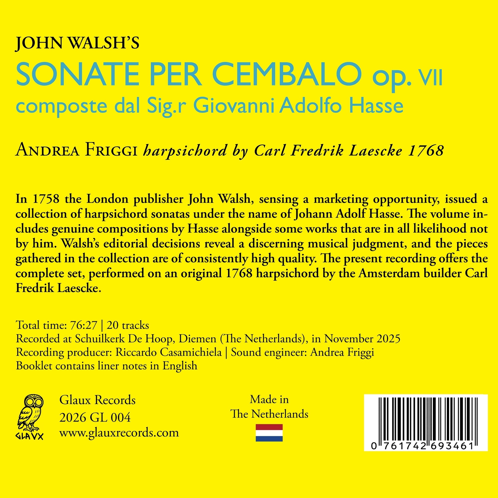 John Walsh's Sonate Per Cembalo, Op. VII