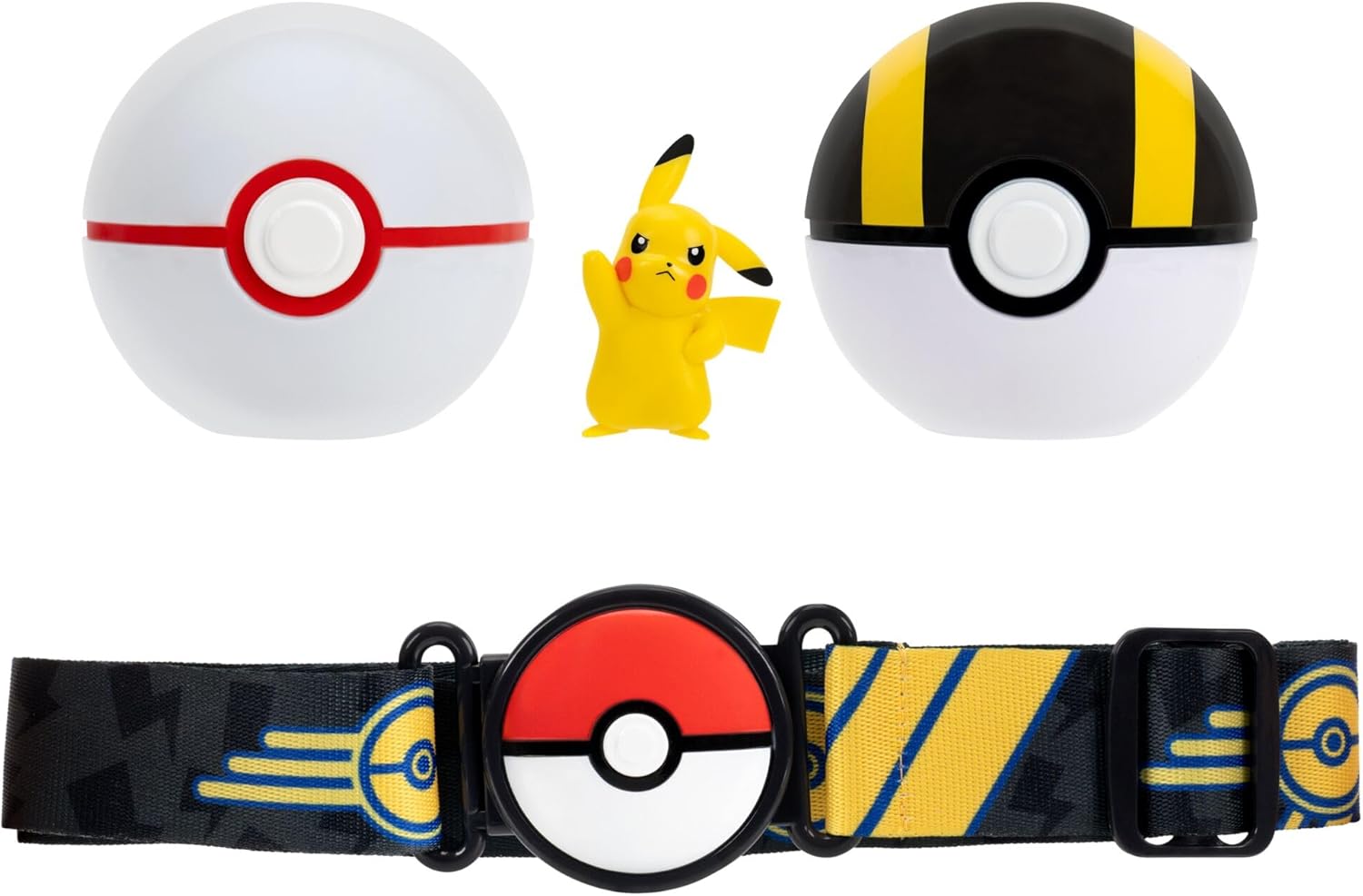 Pokémon Pikachu Clip ‘N’ Go Belt Set - 2-Inch Pikachu Battle Figure with Premier Ball, Ultra Ball, and Electric-Type Themed Belt