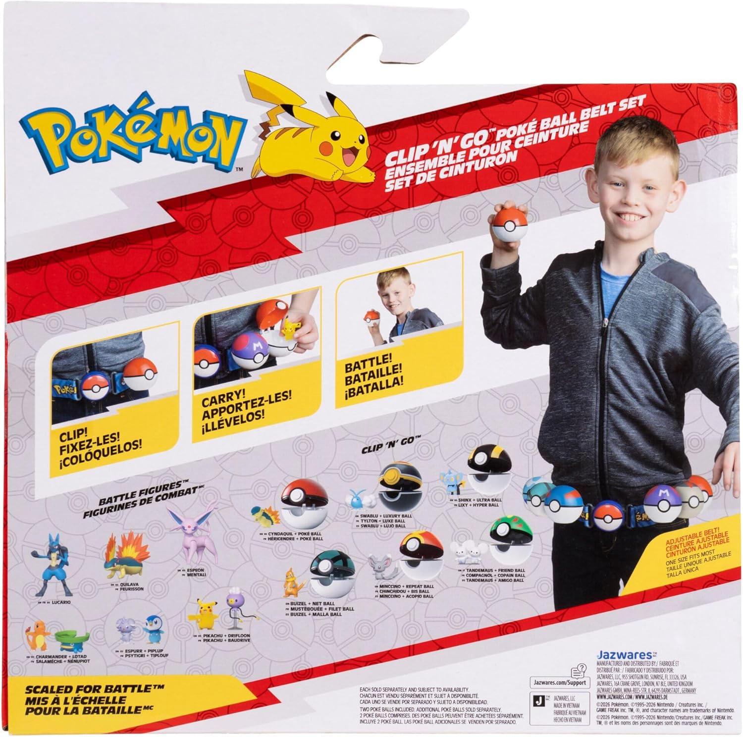 Pokémon Pikachu Clip ‘N’ Go Belt Set - 2-Inch Pikachu Battle Figure with Premier Ball, Ultra Ball, and Electric-Type Themed Belt