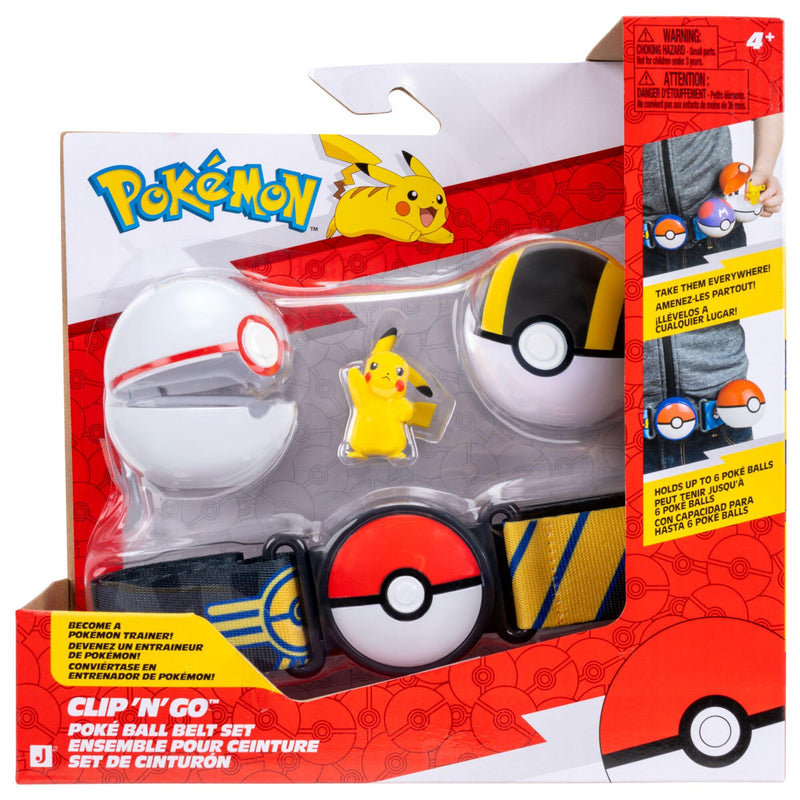Pokémon Pikachu Clip ‘N’ Go Belt Set - 2-Inch Pikachu Battle Figure with Premier Ball, Ultra Ball, and Electric-Type Themed Belt