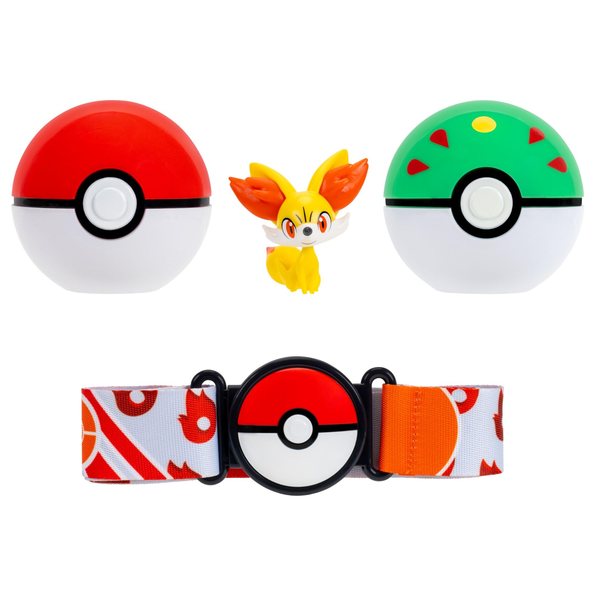 Pokémon Fenniken Clip ‘N’ Go Belt Set - 2-Inch Fenniken Battle Figure with Poké Ball, Friend Ball, and Fire-Type Themed Belt