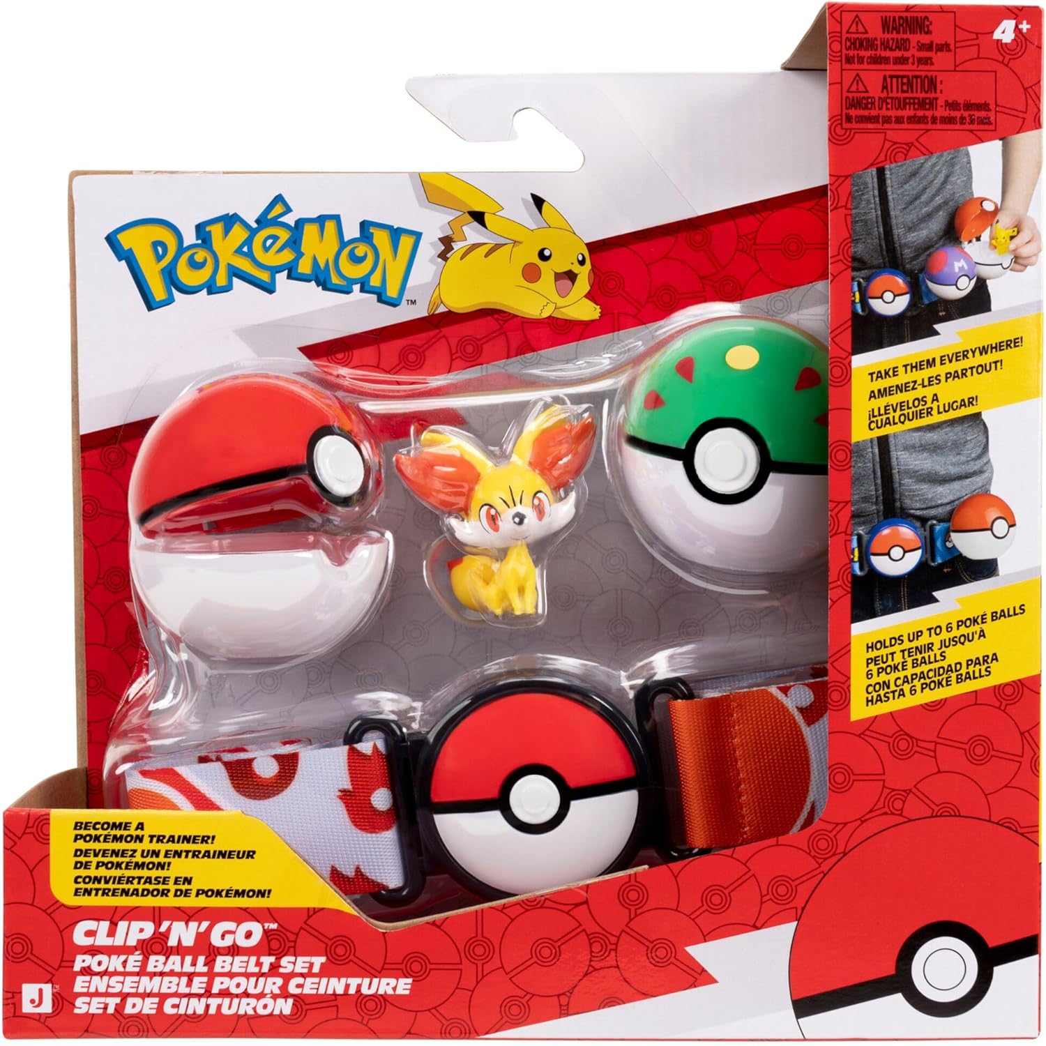 Pokémon Fenniken Clip ‘N’ Go Belt Set - 2-Inch Fenniken Battle Figure with Poké Ball, Friend Ball, and Fire-Type Themed Belt