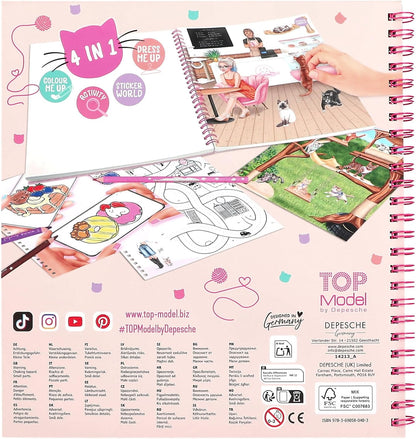 Depesche 14213 TOPModel - Create Your Kitty Colouring Book with 92 Pre-Printed Pages for Painting, Stickers, Puzzles and Filling, Includes 5 Sticker Sheets