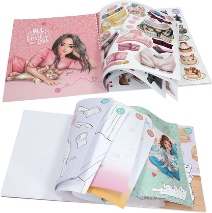Depesche 14213 TOPModel - Create Your Kitty Colouring Book with 92 Pre-Printed Pages for Painting, Stickers, Puzzles and Filling, Includes 5 Sticker Sheets