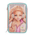 Depesche 14100 TOPModel Music Filled Pencil Case with 3 Compartments in Pink, Apricot and Turquoise, with Model Motif and Glitter, Pencil Case with Colouring Pencils, Scissors, Ruler and Much More