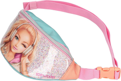 Depesche 14108 TOPModel Music Cross Bag in Pink, Apricot and Turquoise with Model Motif and Glitter, Shoulder Bag with Adjustable Shoulder Strap