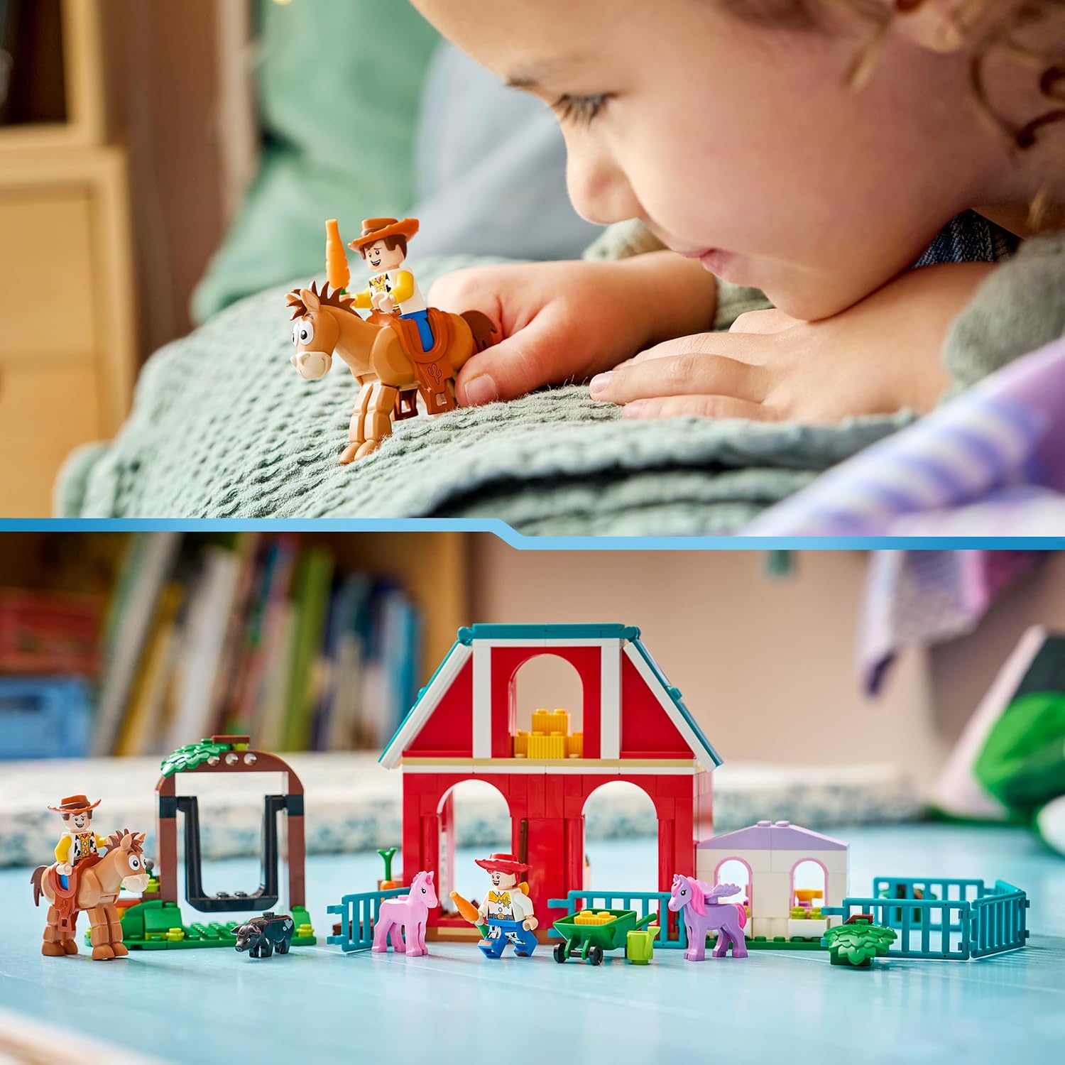LEGO|Disney Pixar Blaze's Horse Ranch Toy - incl. Woody & Jessie Minifigures plus 2 Horses, Pegasus & Pig Animal Figures - Gift for 4+ Year Old Girls, Boys & Toy Story 5 Fans - 43304