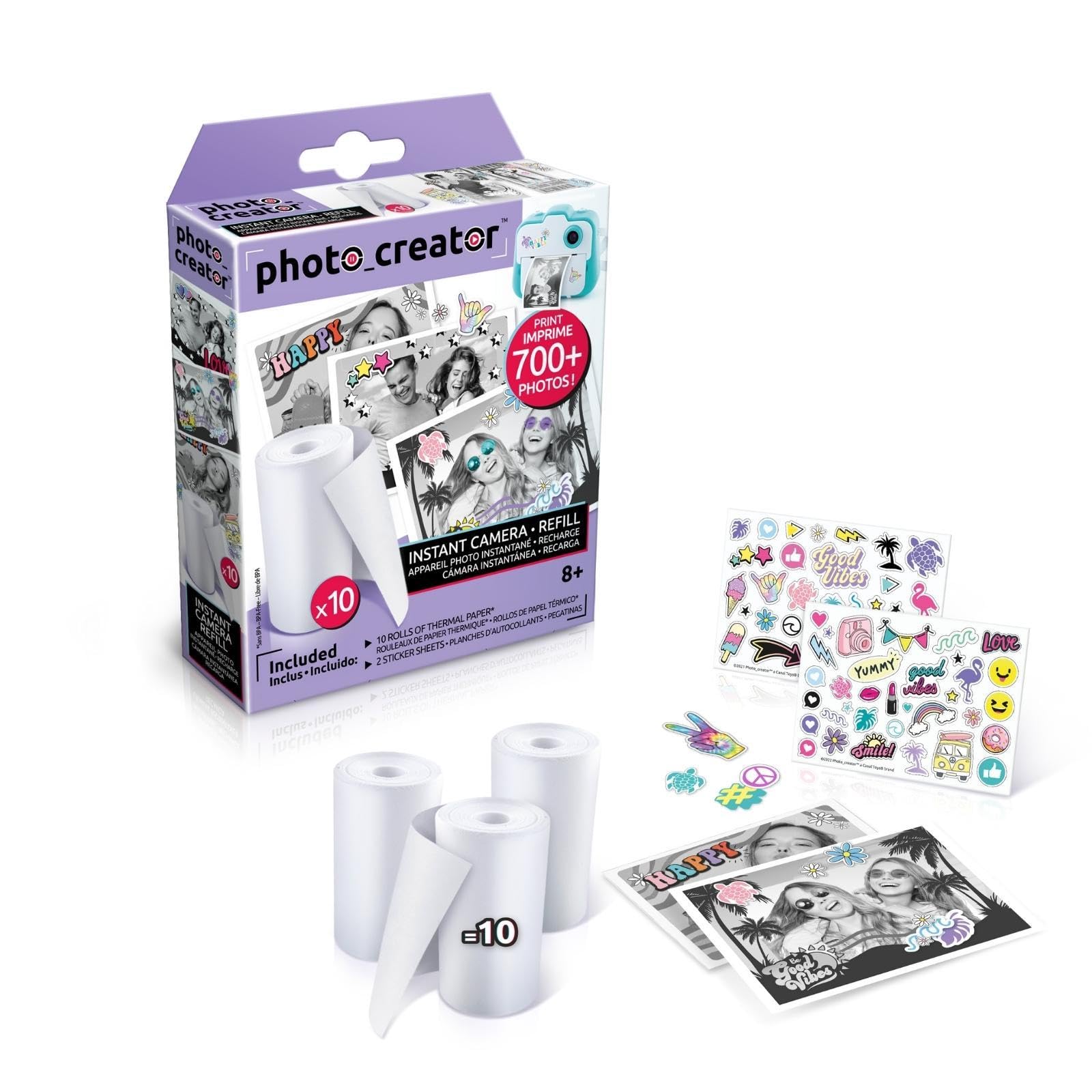 Photo Creator Instant Camera Refill 10 Pack, Photo Creator, Over 700 Prints, Instantly Dry, Personalise Prints with Cool Stickers!, White (CLK 005