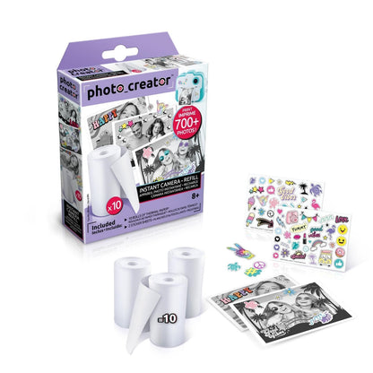 Photo Creator Instant Camera Refill 10 Pack, Photo Creator, Over 700 Prints, Instantly Dry, Personalise Prints with Cool Stickers!, White (CLK 005